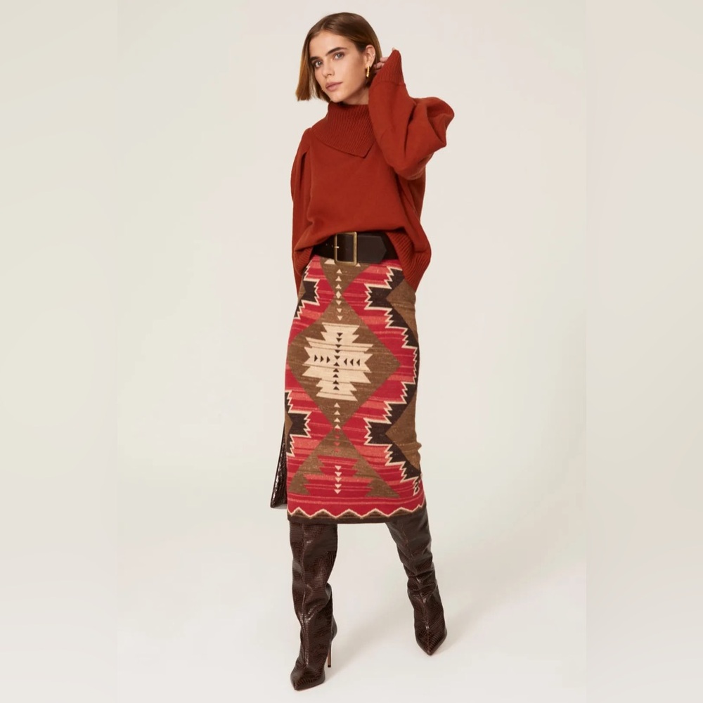 Lauren Ralph Lauren Southwestern Print Cotton-Linen Blend Midi Skirt-Size S